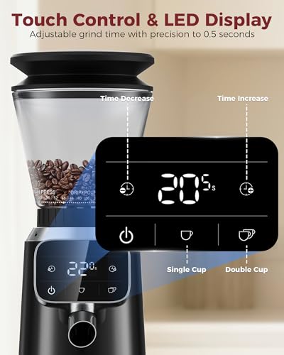 Image of Tuni G2 Conical Burr Coffee Grinder with 70 Precise Grind Settings, Anti-Static Design, Adjustable Electronic Timer & LED Touchscreen, For Espresso Drip Cold Brew French Press, Stainless Steel, Black
