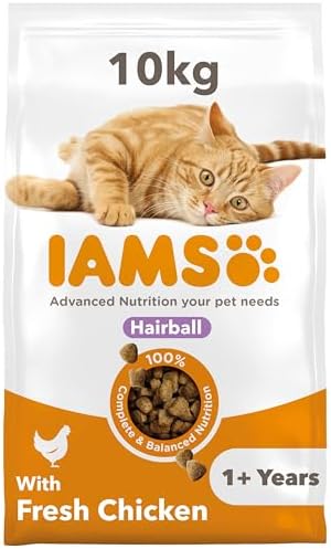IAMS Hairball Complete Dry Cat Food Chicken 10kg - Significantly Reduces Hairball Formation