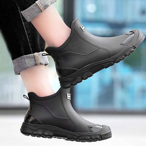 Generisch Gummistiefel Herren Extra Weit - Halbhoch Regenstiefel Weitschaft Gartenstiefel Wasserdicht Kurze Gummischuhe Männer Rutschfeste Angelstiefel Gummischuhe Waterproof Regenschuhe Boots Leder