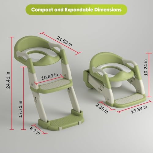 Baby Potty Seat, 3-in-1 Toilet Potty Training Seat, Toddlers Potty Training Toilet Seat Boys Girls, Kids Potty Training Seat Step Stool Ladder, Potty Chair with Anti-Slip Pads (Green)