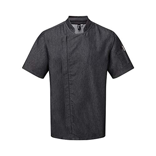 Premier Unisex Adults Chefs Zip-Close Short Sleeve Jacket (M) (Black Denim)