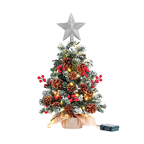 Warmiehomy Mini Árbol de Navidad 53cmÁrbol de Navidad de Mesa con Estrellas Treetop 50 LED Cadena Cálida Árbol de Navidad Artificial para Festival, Decoración de Fiesta