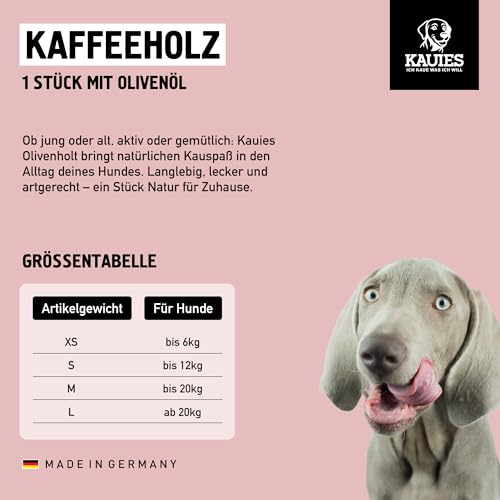 Kauies Kaffeeholz für Hunde mit Olivenöl - Hundespielzeug 100% natürlich, vegan, koffeinfrei & kalorienfrei, schadstoffgeprüft, langlebiges Kauholz für Hunde ab 20 kg, Größe L (1er Pack)