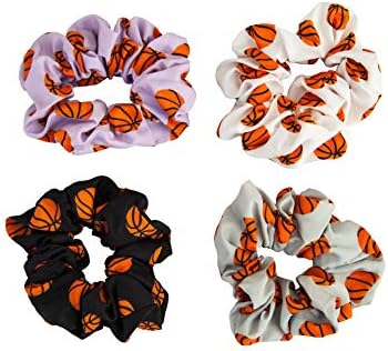 Happie Hare Scrunchies - Cotton Rounds Elastic Hair Bands - Scrunchy Hair Ties - Girls Hair Accessories - Gifts for Women (4 Pack, Basketball Sport Scrunchie)