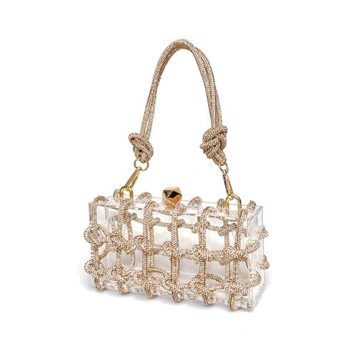 Image of Clear Acrylic Clutch, Glitter Rhinestone Purse Handbag with Bling Rope for Banquet Party (Champagne Gold, (L*W*H): 19cm*6cm*10cm /7.48 inch*2.36 inch*3.94 inch)
