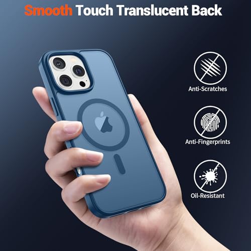 Image of SUPFINE Magnetic for iPhone 16 Pro Case(Compatible with MagSafe)(Military Grade Drop Protection) Slim Translucent Matte Shockproof with Anti-Fingerprint Phone Case,Deep Blue