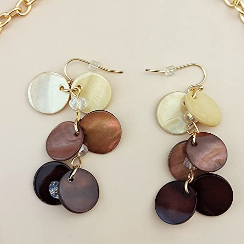 Bocar 2 Layer Statement Choker Shell Necklace And Earring Set For Women Gift (Nk-10248-Beige+Brown) #TOP5