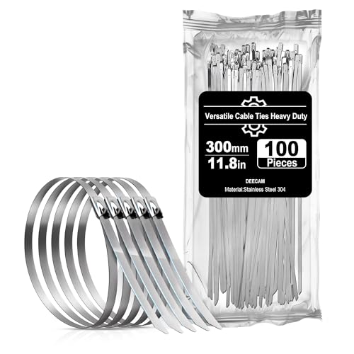 100 Stück Edelstahl Kabelbinder, Deecam 300x4,6 mm Kabelbinder Metall,125kg Zugfestigkeit, uv Beständig, Abnehmbar, für Auspuffaufwicklung, Kabelbündelung, Gartenpflege, Fester Zaun und Markise