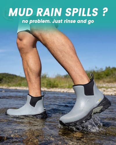 Kalkal Men's Rubber Boots Waterproof Ankle Rain Fishing Boots with Shock Absorption Sports Sole, Comfort Outdoor Mud Boots for Casual Yard Work (Misty Blue, Size9) — view 6