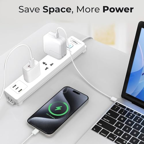 Image of EMBOX Extension Board with USB (2.4 A) Type C | Master Switch Spike Guard, Universal Sockets, LED Indicator 2000W (3 Socket + 3 USB - 2mtr)