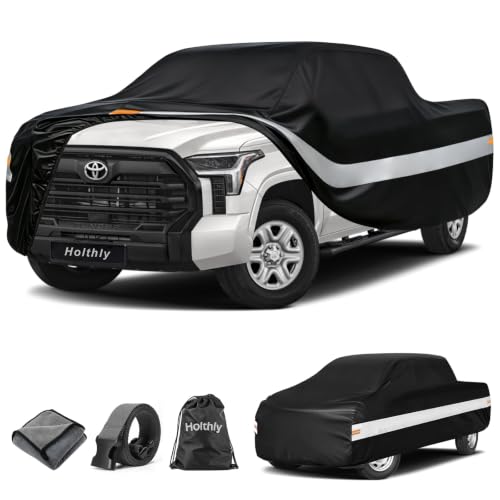 Image of 10 Layers Truck Cover Waterproof All Weather Custom Fit Toyota Tundra(2021-2026) Double Cab /CrewMax Cab Short Bed, Outdoor Full Exterior Pickup Car Cover Sun Rain Snow Ice Protection. Black
