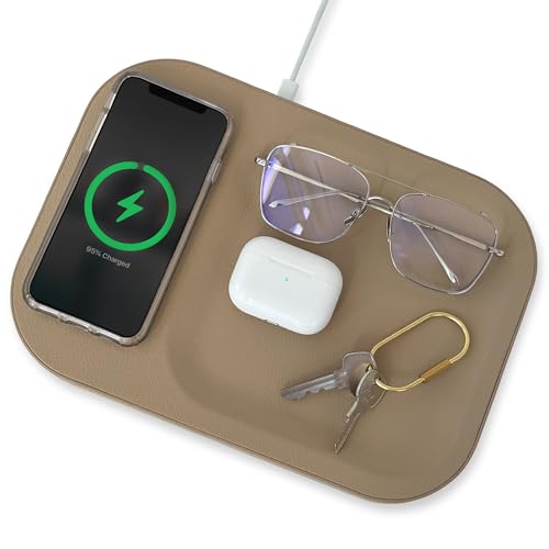 Behaus Charge All Multi-Device Wireless Charger Tray, Vegan Leather, Charging Tray, Compatible with...