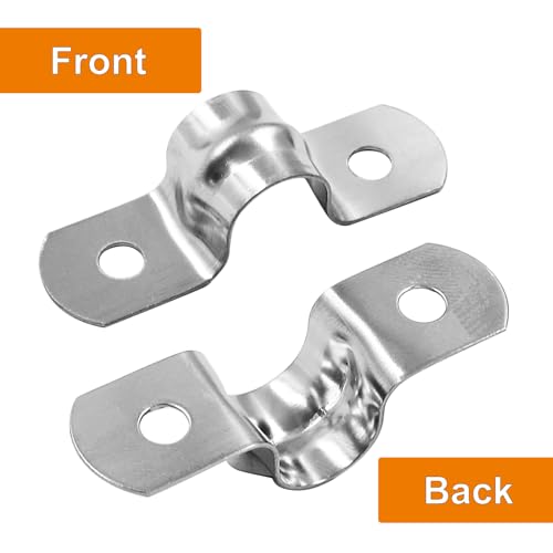 Image of Biaungdo M10 3 /8 inch Stainless Steel Pipe Strap, Silver, 60 Pcs | Rigid, Two Hole Strap, U Bracket Pipe Clamps, Heavy Duty Conduit Clamps, Tension Tube Clip Cable Clamp Hanger