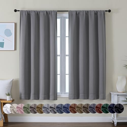 Simplebrand Ava Light Grey Short Blackout Curtains for Bedroom 45 Inches Long 2 Panels Set, Solid Thermal Insulated, Energy Saving Window Treatment Curtains Blackout Drapes, W40 x L45 Inch, Light Grey