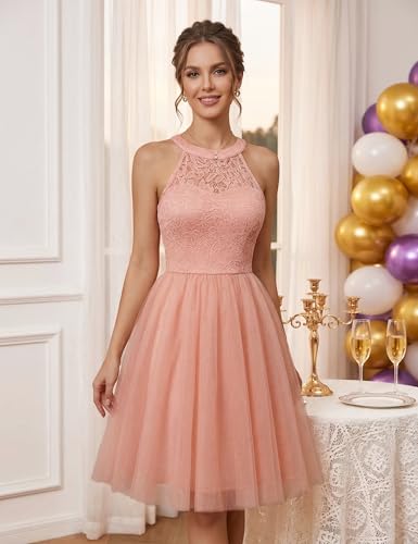 Image of Dressystar Women's Sequin Short Prom Dress Sparkly Halter Tulle Cocktail Party Homecoming Dresses