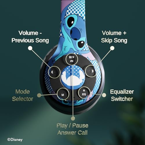 Image of Disney Lilo & Stitch Expressions Bluetooth Over-Ear Headphones, Wireless Foldable Headset with Built-in Microphone - Stitch Expressions Design, for Adults and Kids