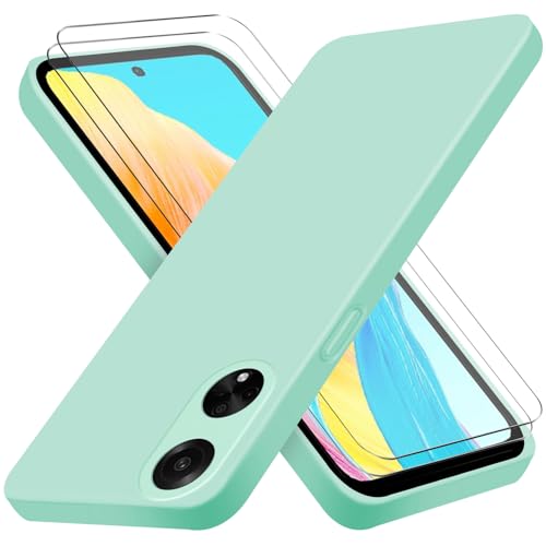 ISOI Funda para OPPO A98 5G + [2 Pack] Protector Pantalla, Carcasa de Silicona Líquida Gel Ultra Suave Funda con tapete de Microfibra Anti-Rasguño - Menta Verde