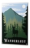 Blechschild Retro - Vintage Metall-Poster für Weltenbummler - Wanderlust Berge Hirsch Motiv - 30 x 40 cm