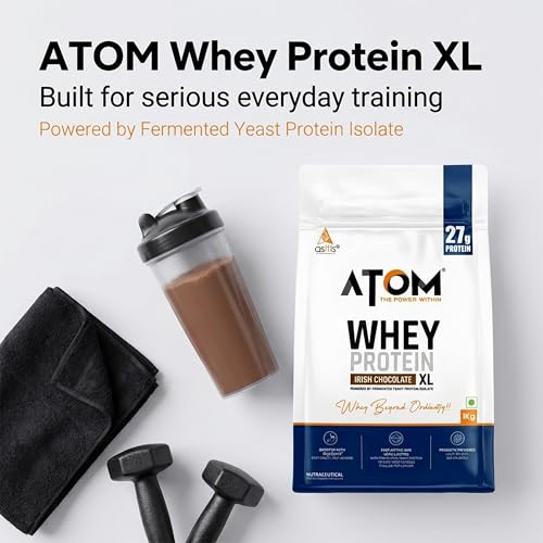 Image of AS-IT-IS ATOM Whey Protein XL, Irish Chocolate, 1kg - with DigeZyme & Fermented Yeast Protein I High Absorption, Supports Muscle Growth, Recovery & Strength - Hybrid Protein for All Day Fuel