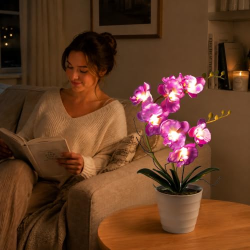 Image of Purple Orchid Lamp Gifts for Women Flower Decor for Bedroom Coffee Shop