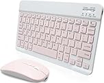 Bluetooth Pink Keyboard and Mouse Set for iPad Tablet Laptops, Rechargeable Wireless Universal Ultra Slim Mute Tablet Portable Travel Office Computer Keyboard for iOS Android Windows, UK Layout