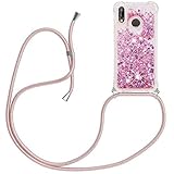Funda con Cuerda para Huawei P20 Lite,Carcasa Bling Glitter Liquida Cordón Suave Silicona Case con Correa Colgante Ajustable Collar Correa de Cuello Cadena Cordón para Huawei P20 Lite