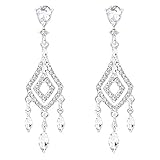 EVER FAITH Cristal de la Boda Nupcial Rombo de Novia Lágrima de Pendientes Colgantes Plateado Tono