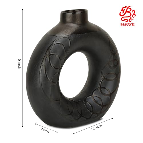 Image of BENAVJI Pots for Plants Lightweight Ceramic Indoor Outdoor Plant Pots, Flower Pot Gamla Vase for Living Room, Balcony, Garden 6 Inch (Black, Pack of 1)