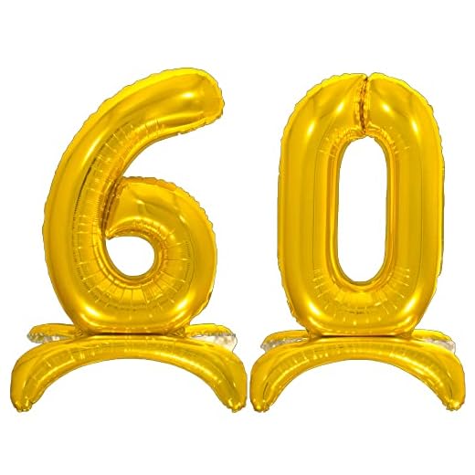 DIWULI Globos de Cumpleaños 60 Años Oro XL de Pie - Globos Cumpleaños 60 Años Decoracion Globo Numero 60 Pies, Globo 60 Años Cumpleaños Globos Numeros Globos Fiesta Decoración Grande Niño Niña Boda