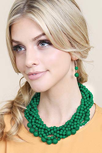 Riah Fashion Braided Chunky Cluster Bead Bubble Statement Necklace - Multi Strand Twisted Colorful Twisted Bib Collar Acrylic, Sparkly Crystal (Twisted Bauble - Emerald) #TOP2