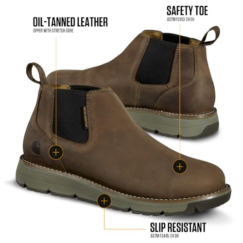 Carhartt Millbrook 4" Romeo Steel Toe Wedge Work Boot - Work Boots for Men on the Move, Brown Oil Tanned Leather, Slip & Electrical Hazard Resistant, FastDry, and Rain Defender3