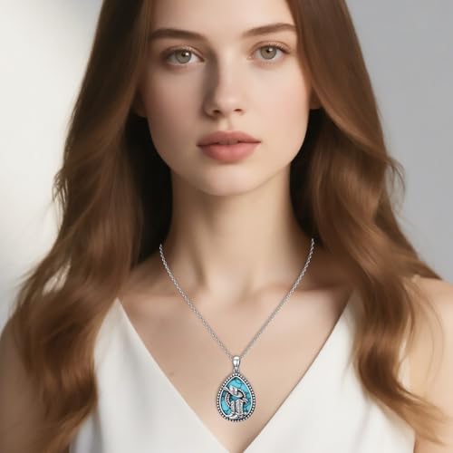 Cowboy Necklace for Women 925 Sterling Silver Turquoise Pendant Necklace Boho Jewelry Western Charm Necklace Cowgirl Gifts for Mother Friend4