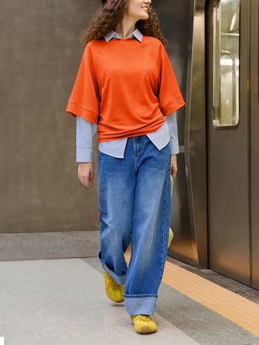 Image of Tankaneo Womens Oversized Half Sleeve T-Shirts Crew Neck Boxy Basic Tees Tops Summer Casual Loose Fit Tunic Shirts