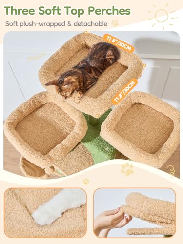 Image of Taoqimiao 76-Inch Cat Tree XXL for Large Cats, Giant Cat Tower with Scratching Board, Extra-Large Metal Hammock, 3 Perches, 7 Sisal Posts, 2 Big Condos, Hanging Basket, Cactus, MS047T