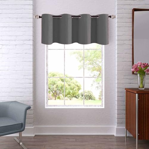 Ladity Dark Grey Primitive Grommet Valance for Kitchen, Living Room, Bedroom - Short Curtain Panel for Small Half Window, Basement - 52 x 18 Inch, 1 Panel Set