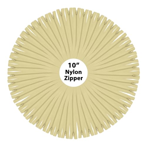 Image of Mandala Crafts 100 PCs Beige Closed-End 10 Inches Nylon Zippers for Sewing