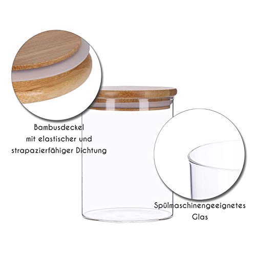 TALK-POINT Vorratsdosen aus Glas mit Bambusdeckel, Vorratsgläser, Glasbehälter | 350 ml - 2200 ml | luftdicht, Spülmaschinenfest… – Ansicht 2