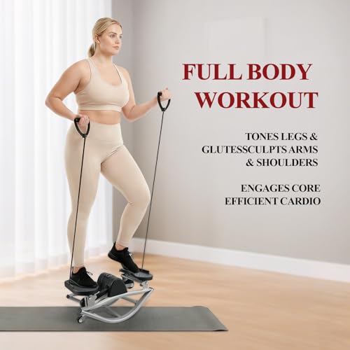 Image of Rock Stepper for Home Workout, Side-to-Side Stepper Machine with Resistance Bands & Digital Display, Low-Impact Lateral Stepper for Full Body Exercise, Compact Quiet Cardio Equipment for Apartment /Gym