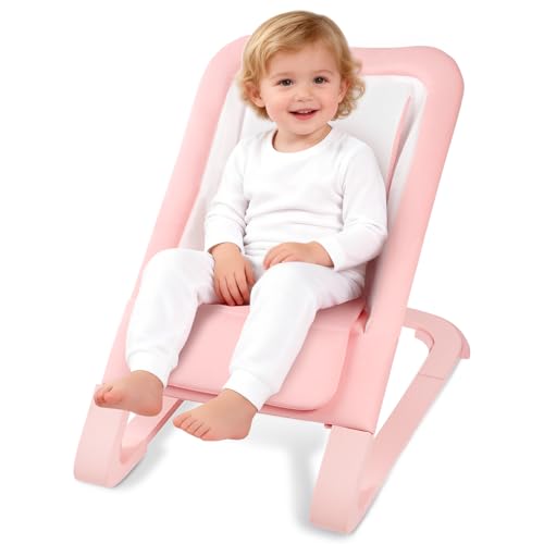Baby Bouncer for Newborns 0-12 Months: 0-5 Years Portable Infant Girl Bouncer Seat Chair in Pink with Adjustable Recline & 5-Point Harness, Supports Up to 60 lbs