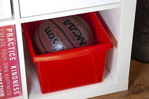 Image of Storex 5.5 Gallon Storage Bin with Lid - Plastic Classroom Organizer for Books and Supplies, Red, 6-Pack (62745U06C)