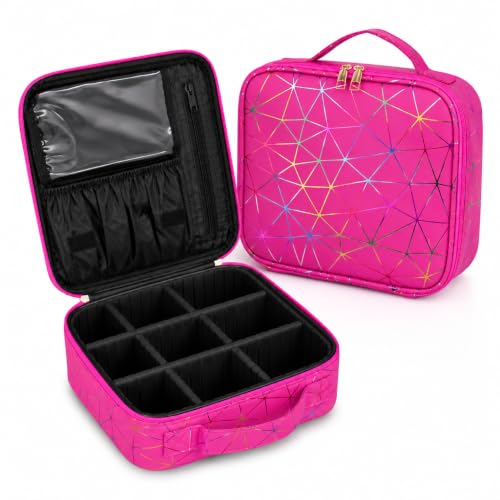 Image of SHAMAX Professional Makeup Case Organizer Bag for Women, Travel Cosmetic Kit Vanity Box with Adjustable Dividers, Portable Beauty Makeup Organiser & Cosmetic Travel Pouch | (Hot Pink)