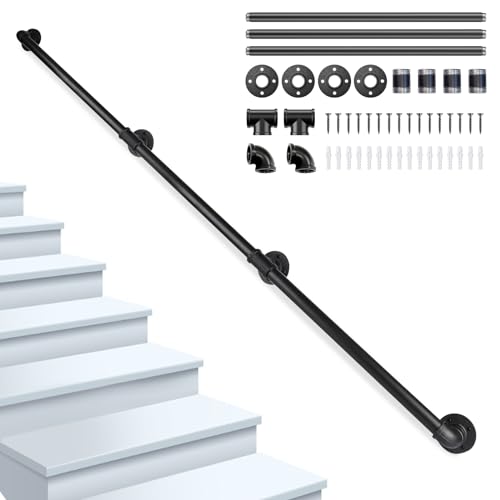 Pasamanos Escalera, Shulltji 3M Barandilla Escalera para Interior y Exterior, Barandillas de Galvanizada Antideslizante para Ancianos Niños Discapacitados Negra Barandilla Interiores Exteriores