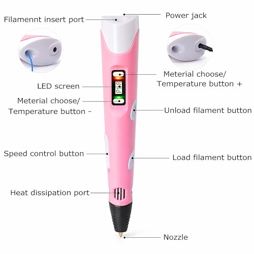 Image of VGRASSP 3D Drawing Pen Toy for Kids with Temperature Control LCD Display - USB Powered STEM Craft Modeling Toy with 3 PLA Filaments and Pen Stand - Color As Per Stock