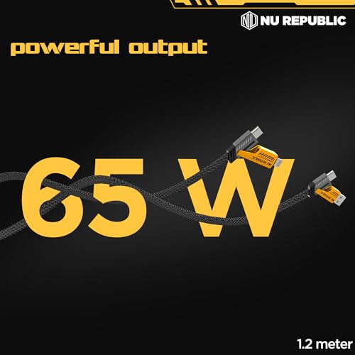 Image of Nu Republic Blaze Fusion-Q 65W 4-in-one 1.2m USB-A to Type-C to Type-C + Type-L Metal Connector Fast Data Charging Carbon Texture Braided Cable (Black)