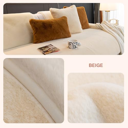 Funda de sofá felpa acolchada de 90x210cm beige para sofás seccionales 3