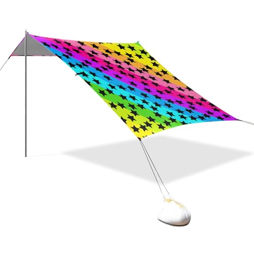 Carpa de playa UPF50 negra con sacos de arena y pala para camping 2