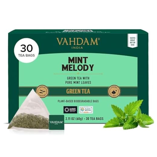 VAHDAM, té verde menta, (30 bolsitas de té) | JARDIN FRESCO menta Bolsa de te verde | TÉ VERDE DE HOJA LARGA Hojas | 100% NATURAL de menta y hojas de menta | 15 bolsitas de té Pirámide menta