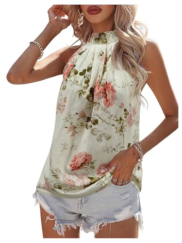 WDIRARA Women's Sleeveless Summer Animal Print Halter Top Blouse White