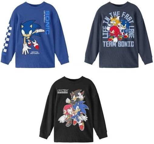 Sonic The Hedgehog Life in The Fast Lane Character Art Boy’s 3-Pack Crew Neck Long Sleeve Shirts