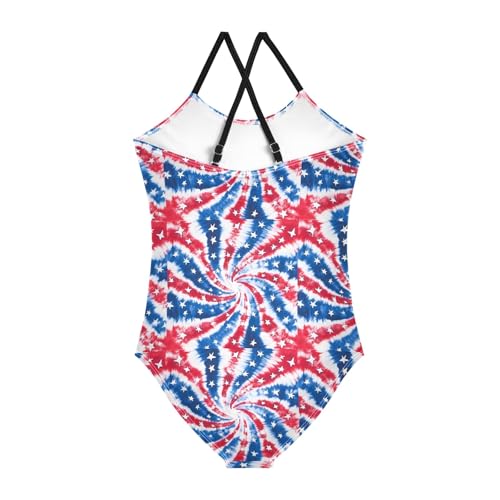 senya Girls Swimsuits One-Piece Swimwear Tie Bathing Suit Beach Summer Round Neck 7-8T Red Blue White Swirl2